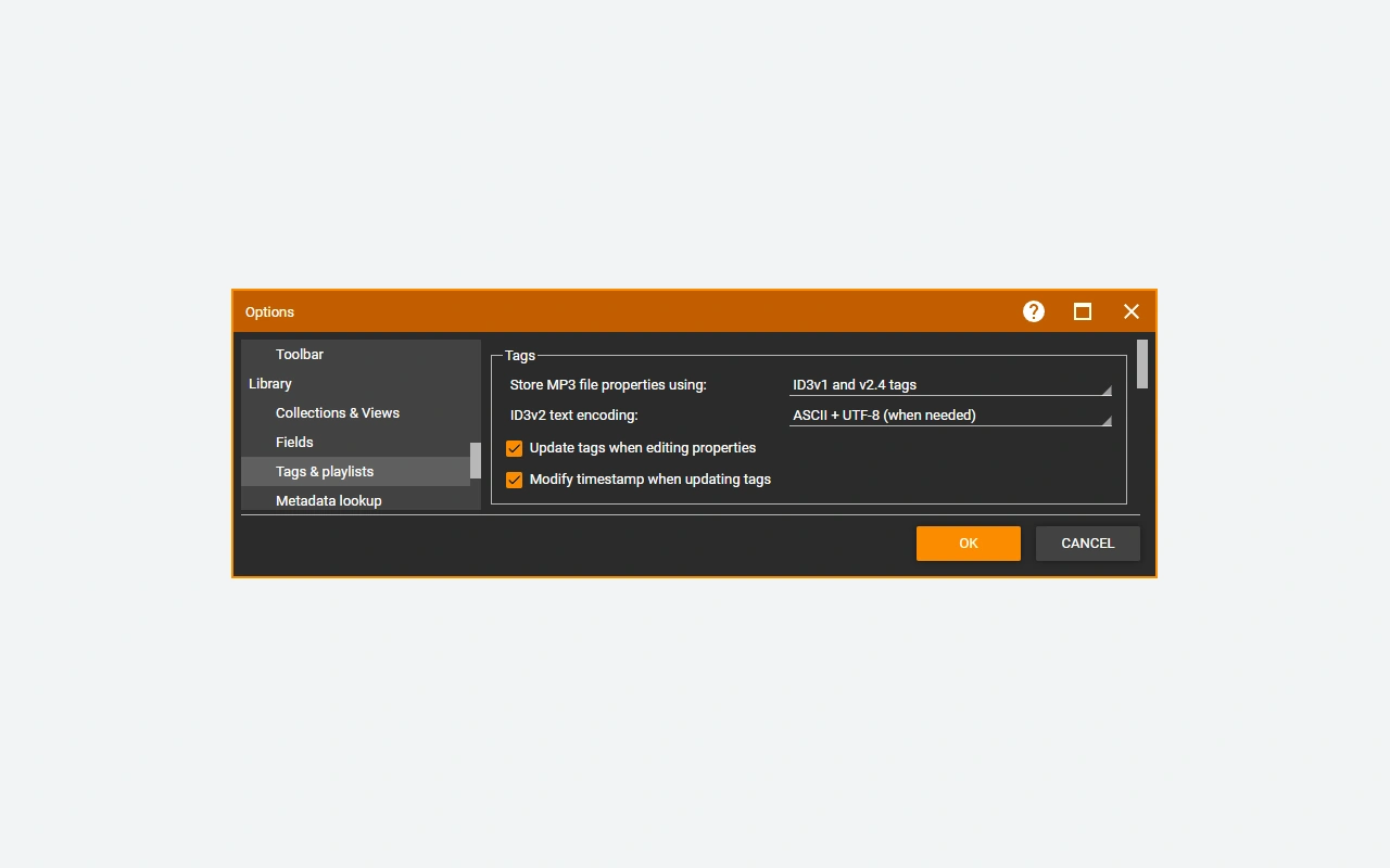Music tag storage settings in MediaMonkey