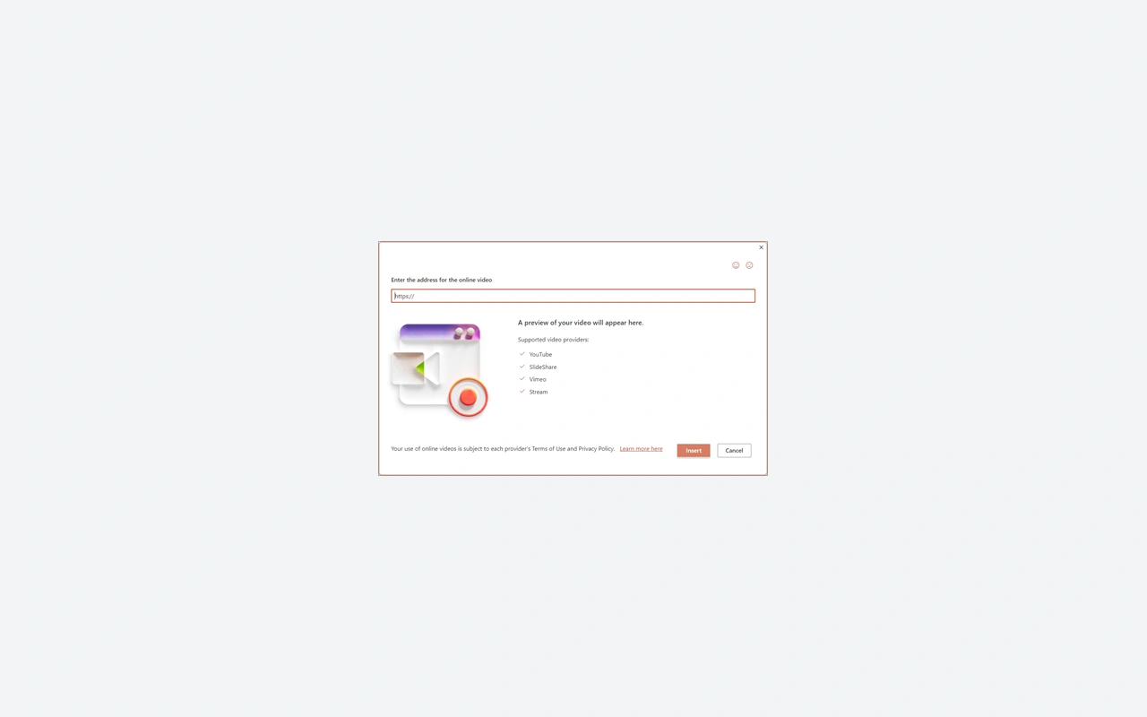 PowerPoint dialog for inserting an online video