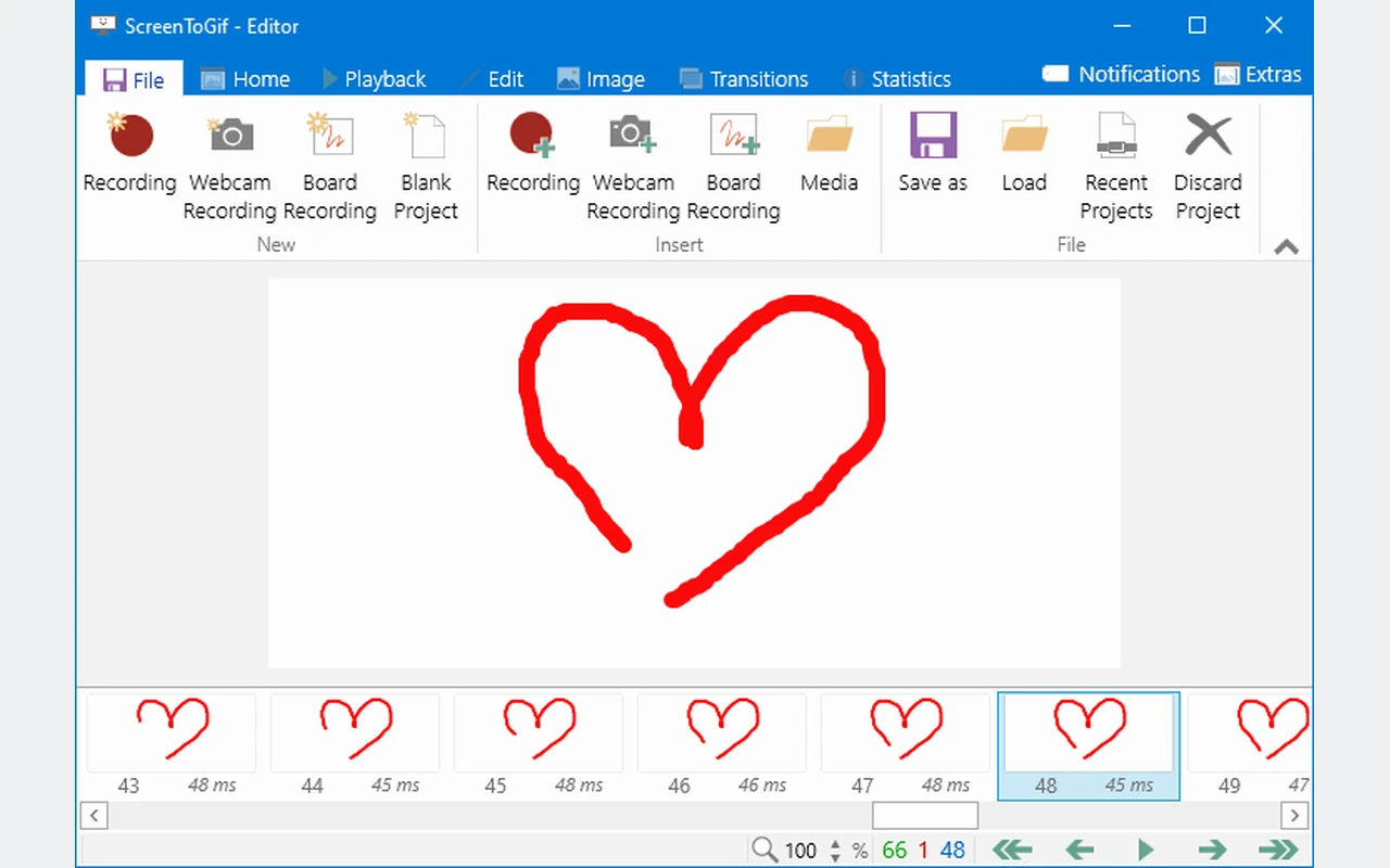 Animation and individual frames in the ScreenToGif editor